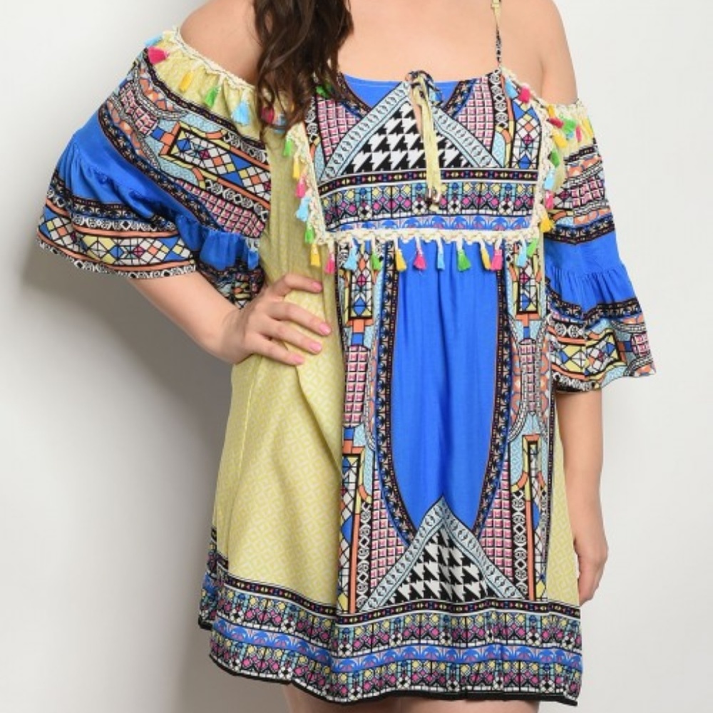 BLUE MULTI PLUS SIZE DRESS